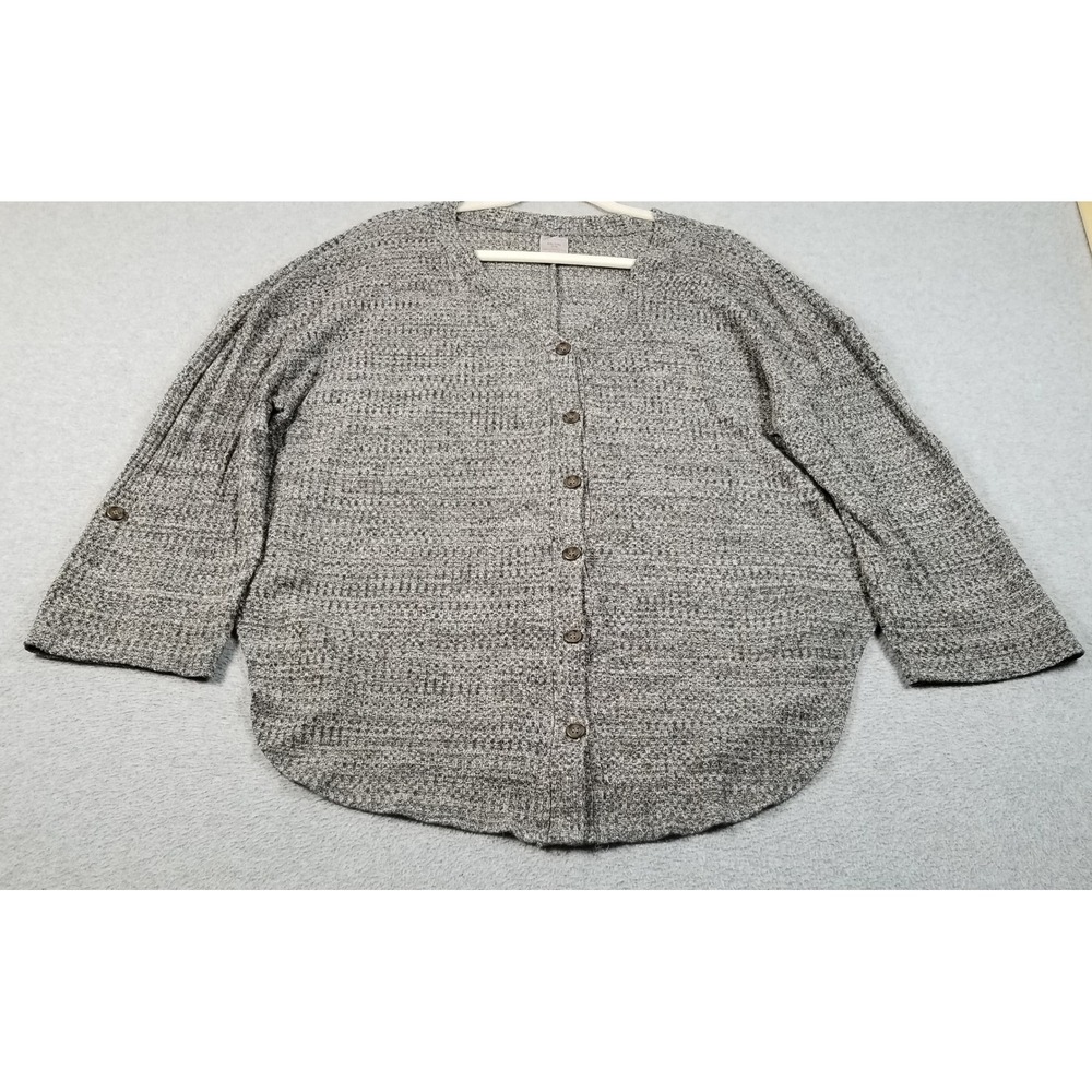 No Boundaries Cardigan Junior 2XL XXL‎ Gray Waffle Knit Button Up 3/4 Sleeve Top